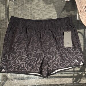 RVCA Women's Black and Gray Patterned Athletic Shorts